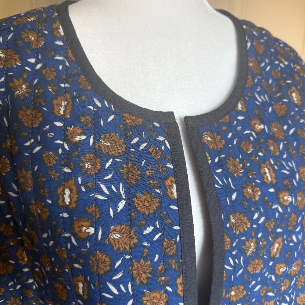 J Jill Quilted Reversible Cotton Jacket Blockprint India Black Blue Brown sz XL